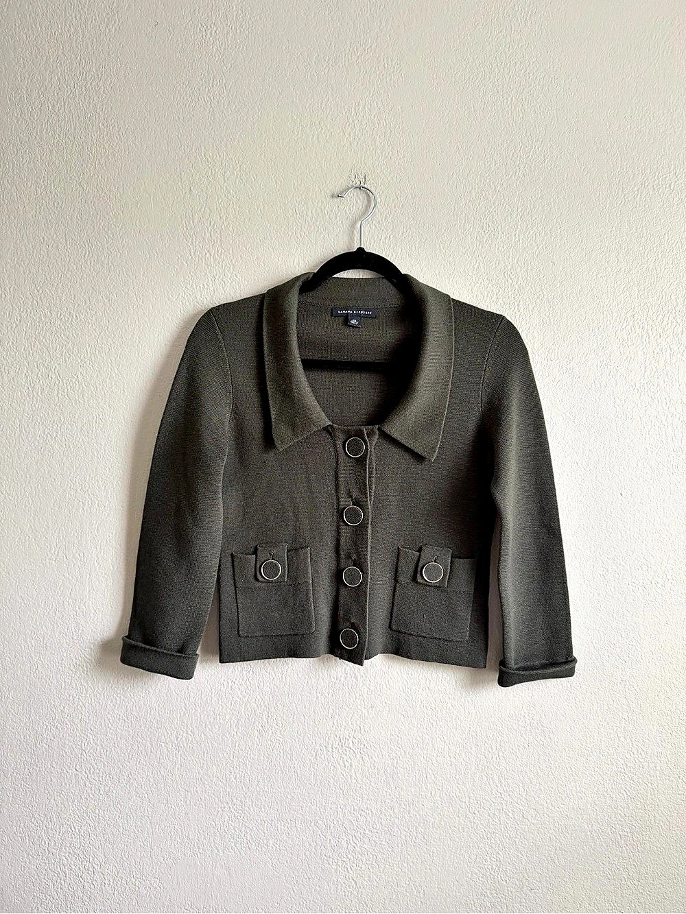 Banana Republic olive green Wool Silk Cropped Jacket Size XS Like New